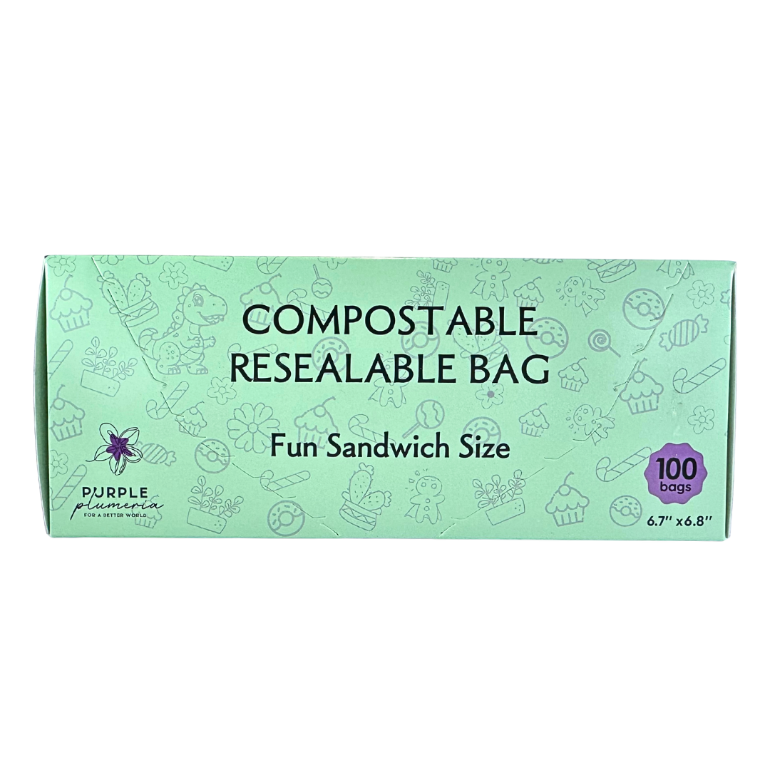 Compostable Resealable Bags. Eco-Friendly & Durable. Snack, Sandwich, Quart & Gallon Sizes