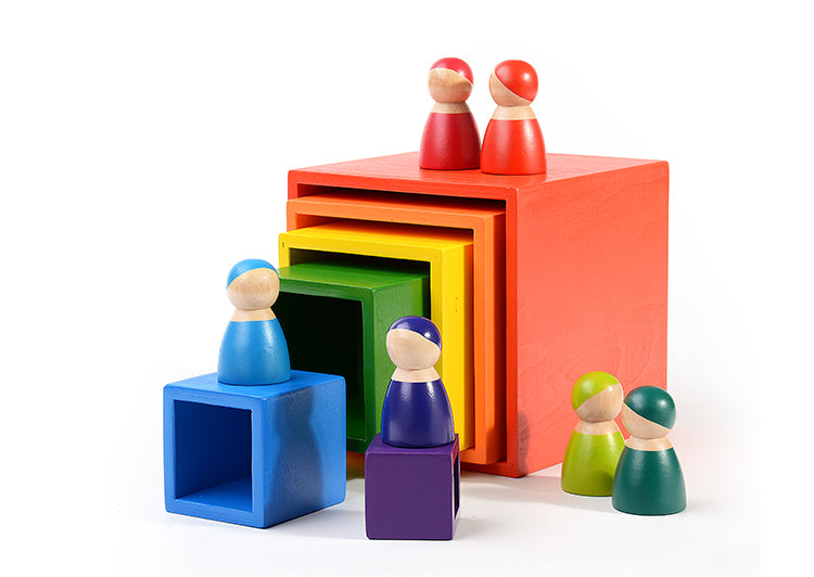 12 Pcs Rainbow Wooden Peg Dolls in Primary Colors