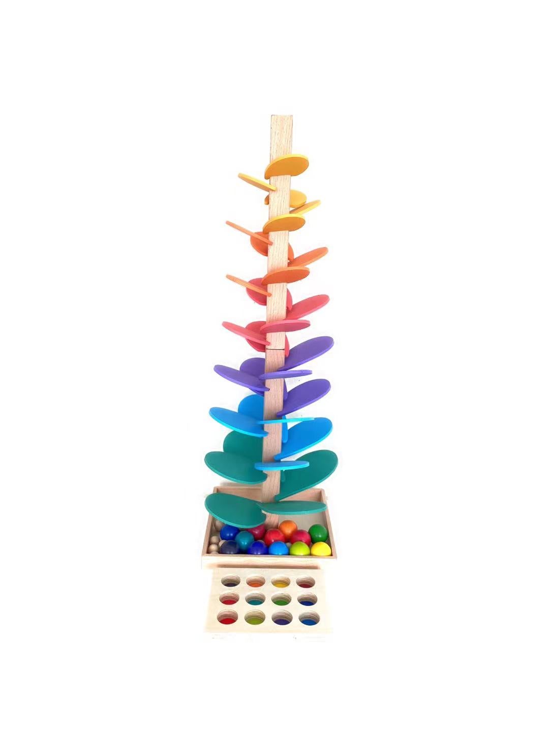 12 Pcs Rainbow Wooden Balls with Tray in Primary Colors Diameter 1.4 Inches