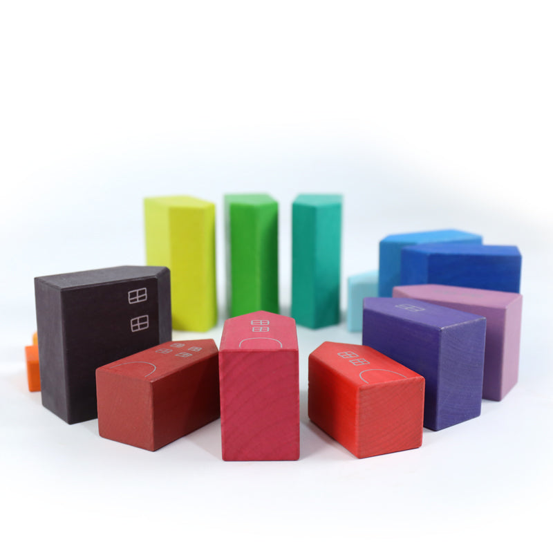 15 Pcs Little Village Wooden House Toys Building Blocks