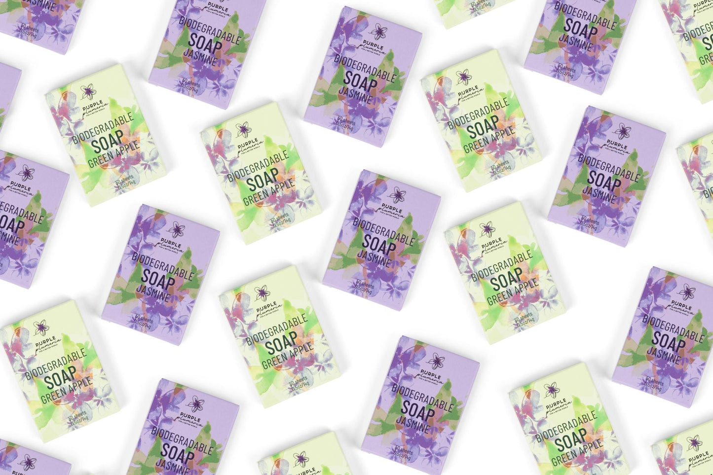 Biodegradable Soap Sheets. Jasmine & Green Apple. Perfect for Camping & Travel
