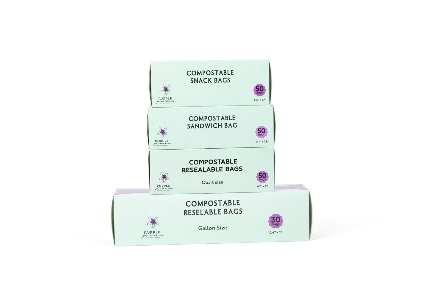 Compostable Resealable Bags. Eco-Friendly & Durable. Snack, Sandwich, Quart & Gallon Sizes