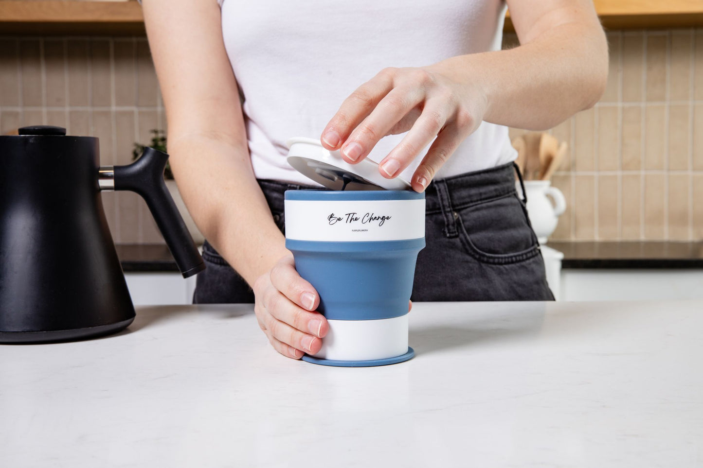 Portable Silicone Cup, Collapsible & Sustainable. Perfect for Travel. Teal, Navy or Mauve